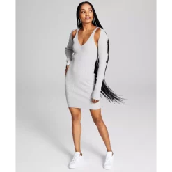 Promo 🎁 And Now This 👩 Women's Faux-Leather Shacket & Ribbed Bodycon 👗 Dress Moss Green/stone 🎁