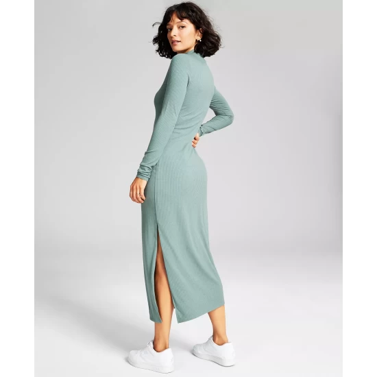 Best deal ๐ And Now This ๐ฉ Women's Ribbed High-Neck Midi ๐ Dress Stone ๐ - Image 5
