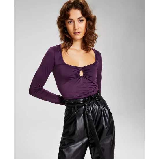 New ๐ And Now This ๐ฉ Women's Square-Neck Long-Sleeve Keyhole Top White โค๏ธ - Image 7