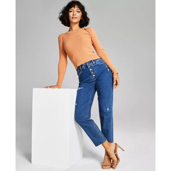 Discount ๐ And Now This ๐ฉ Women's Ribbed Shoulder-Cutout Sweater Sphinx โค๏ธ - Image 5