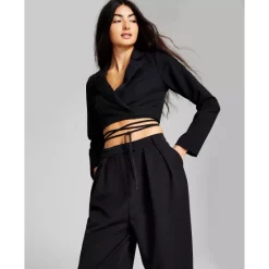 Promo 🥰 And Now This 👩 Women's Mock-Neck Open-Back Ribbed Sweater Black 🎉