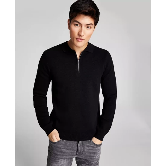 Outlet โ๏ธ And Now This Men's Sweater Quarter-Zip Long-Sleeve Polo ๐ Shirt Black ๐ฅฐ - Image 4