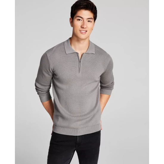 Outlet โ๏ธ And Now This Men's Sweater Quarter-Zip Long-Sleeve Polo ๐ Shirt Black ๐ฅฐ - Image 5