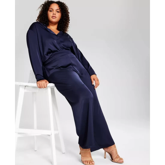 Flash Sale ๐งจ And Now This Trendy Plus Size Satin Wide-Leg Pants Plum ๐ - Image 5