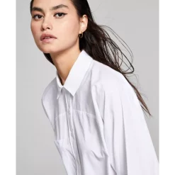 Best deal 😍 And Now This 👩 Women's Poplin Collared 👕 Shirt, Created For Macy's Hazelnut/white Stripe 🤩