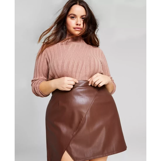 Best deal โค๏ธ And Now This Trendy Plus Size Faux Leather Mini ๐ Skirt Chocolate Brown โค๏ธ - Image 5