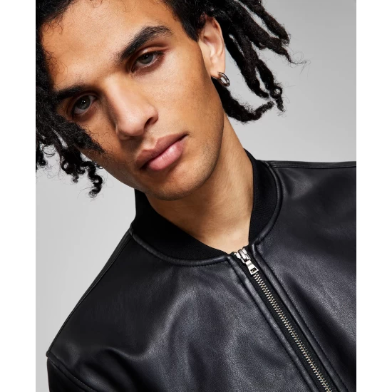 Brand new ๐ And Now This Men's Faux Leather Bomber Jacket Black โญ - Image 4