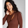 Deals 🔥 And Now This 👩 Women's Cutout Long-Sleeve Sweater 👗 Dress Chocolate Brown 🤩