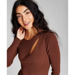 Deals 🔥 And Now This 👩 Women's Cutout Long-Sleeve Sweater 👗 Dress Chocolate Brown 🤩