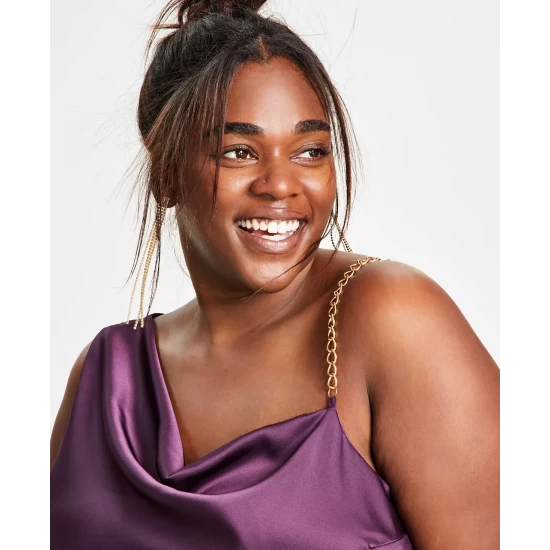 Hot Sale โ๏ธ And Now This Trendy Plus Size Satin Chain-Strap Slip ๐ Dress Plum ๐ - Image 6