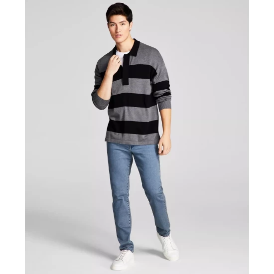 Best Pirce ๐ And Now This Men's Striped Rugby Long-Sleeve Sweater Olive ๐ - Image 2