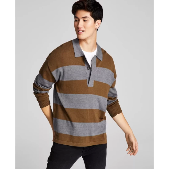 Best Pirce ๐ And Now This Men's Striped Rugby Long-Sleeve Sweater Olive ๐ - Image 3