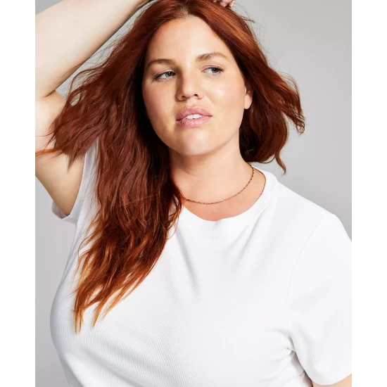 Best Sale ๐ And Now This Trendy Plus Size Ribbed T-Shirt White ๐ - Image 4