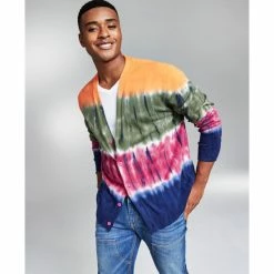 Best Pirce ✨ And Now This 5:31 By JÉRÔME LAMAAR Men's Tie-Dye Button Cardigan Created For Macy's Bright Pink Ros ✨