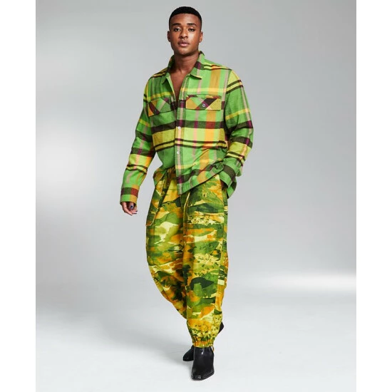 Discount 𧨠And Now This 5:31 By JΓRΓME LAMAAR Men's Flannel Twill Plaid Long-Sleeve Button-Up π Shirt Created For Macy's Green Pop π₯°