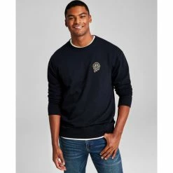 Outlet 😍 And Now This Men's Modern-Fit Smiley Face Patch Fleece Sweatshirt Black 🔥