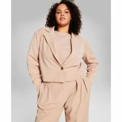 Buy 👏 And Now This Trendy Plus Size Cropped Blazer Black ⌛