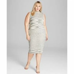 Discount 🎉 And Now This Trendy Plus Size Space-Dyed Mock-Neck 👗 Dress Black/white 🛒