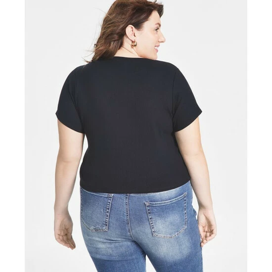 Best Sale ๐ And Now This Trendy Plus Size Ribbed T-Shirt White ๐ - Image 2