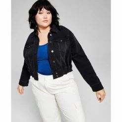 Hot Sale 🧨 And Now This Trendy Plus Size Cropped Denim Jacket Black Wask 😀
