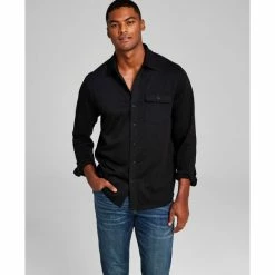 Discount ⭐ And Now This Men's Classic-Fit Solid Knit Button-Down 👚 Shirt Grey 🛒