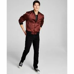 Hot Sale 🥰 And Now This Men's Slim-Fit Stretch 👖 Jeans, Satin Bomber Jacket & Raglan Crewneck Sweater, Created For Macy's Black 🔥