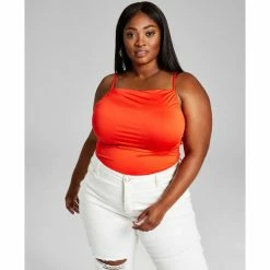 Cheapest 🎁 And Now This Trendy Plus Size Ruched Camisole Bodysuit Sepctator Red ⭐