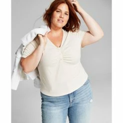 Wholesale โ๏ธ And Now This Plus Size Ruched-Front T-Shirt Deep Black โญ