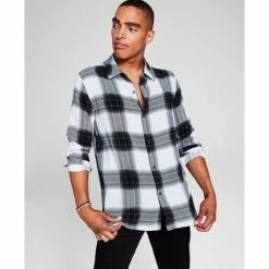 Hot Sale π And Now This Men's Regular-Fit Plaid π Shirt Grey π