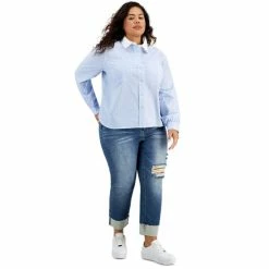 Discount β€οΈ And Now This Trendy Plus Size Cotton Striped Poplin π Shirt Blue/white π