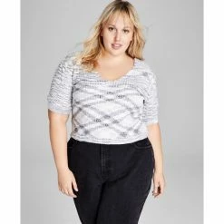 Buy 🔔 And Now This Trendy Plus Size Space-Dyed Puff-Sleeve Top Moss Green/stone 😉