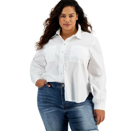 Coupon ๐ And Now This Trendy Plus Size Cotton Poplin ๐ Shirt White โ