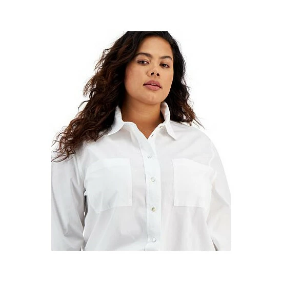 Coupon ๐ And Now This Trendy Plus Size Cotton Poplin ๐ Shirt White โ - Image 3