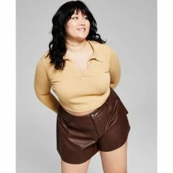 Budget ๐ And Now This Trendy Plus Size Cropped Polo Top Hazelnut โญ