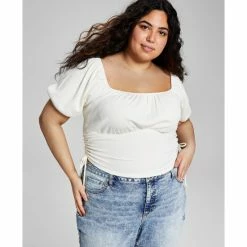 Outlet ❤️ And Now This Trendy Plus Size Puff-Sleeve Ruched Top Almond 👏