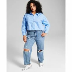 Brand new ❤️ And Now This Trendy Plus Size Cotton Button-Front Top Cornflower Blue 🛒