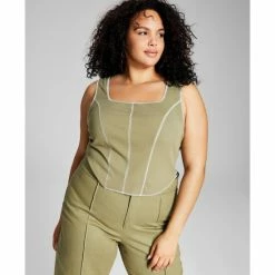 Best deal 🧨 And Now This Trendy Plus Size Seam Tank Top Olive With Off White Seam ✔️