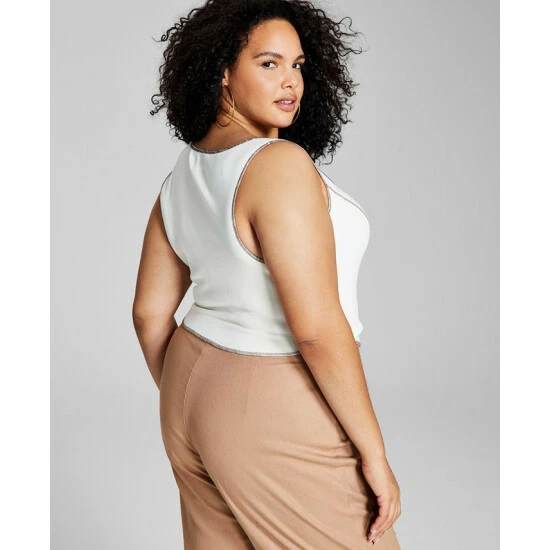 Best deal ๐งจ And Now This Trendy Plus Size Seam Tank Top Olive With Off White Seam โ๏ธ - Image 2