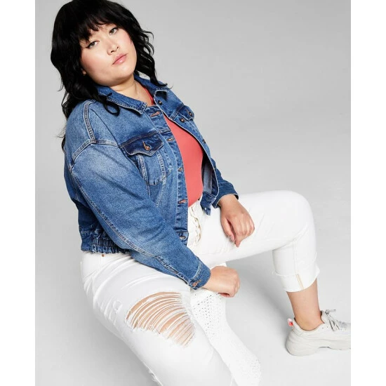 Flash Sale ๐งจ And Now This Trendy Plus Size Ruched Back Jean Jacket Forget Me Not ๐ - Image 4